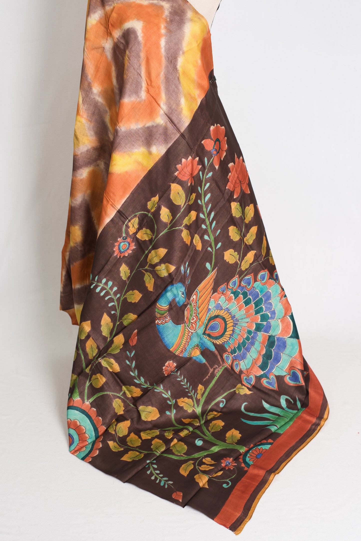 Madhura : Hand Painted Kalamkari Tussar Silk Saree with 36 Size Stitched Blouse image 5