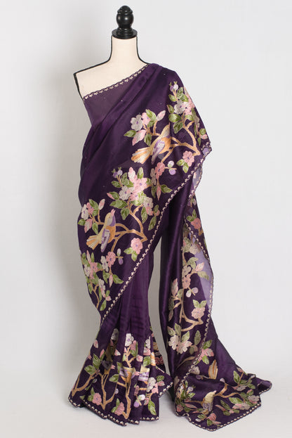 Subha : Embroidery Designer Organza Saree in Purple image 0