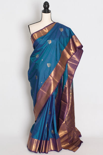 Nithya : Peacock Blue & Purple Contrast Semi Silk Kanjivaram Saree image 0