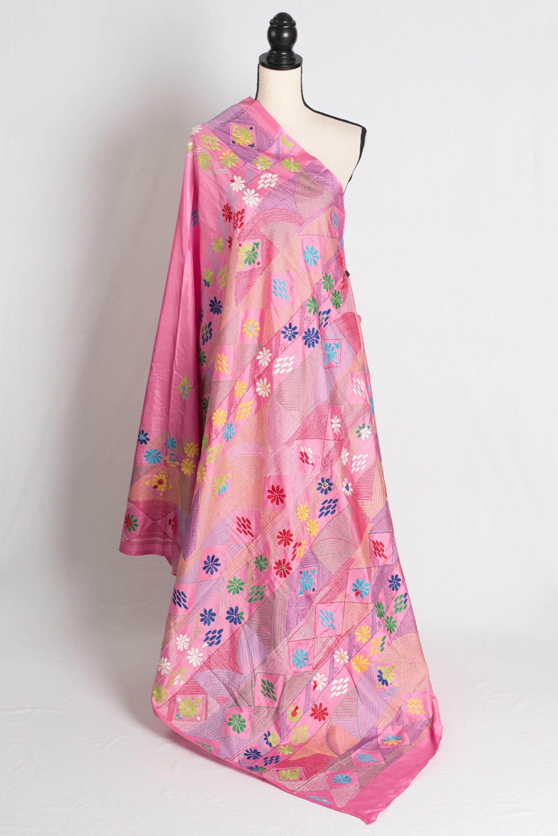 Amira : Pink Blended Silk Saree with Hand Embroidery Lambani Work Saree image 1