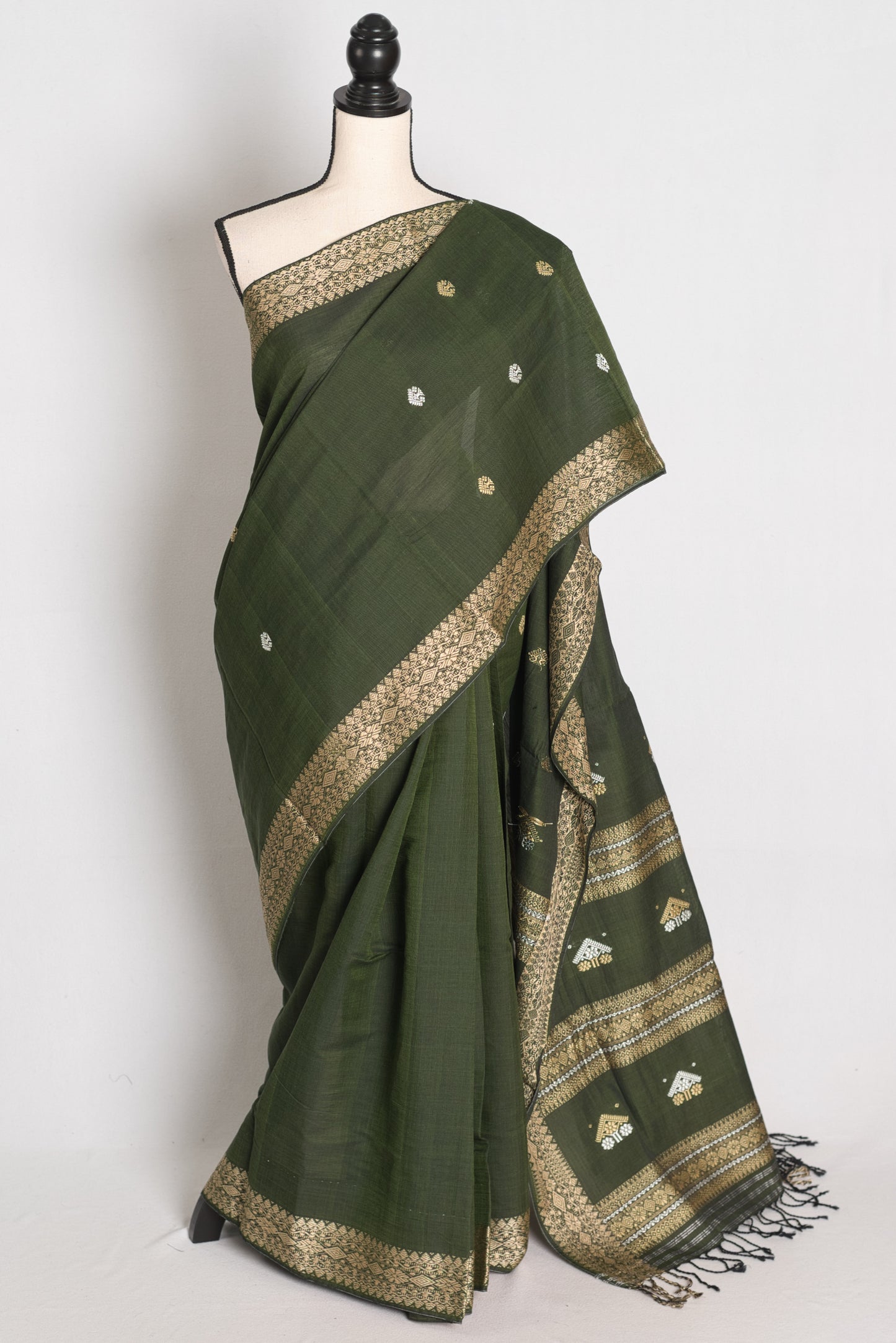 Mandira : Heena Green Pure Cotton Assamese Handloom Saree image 0