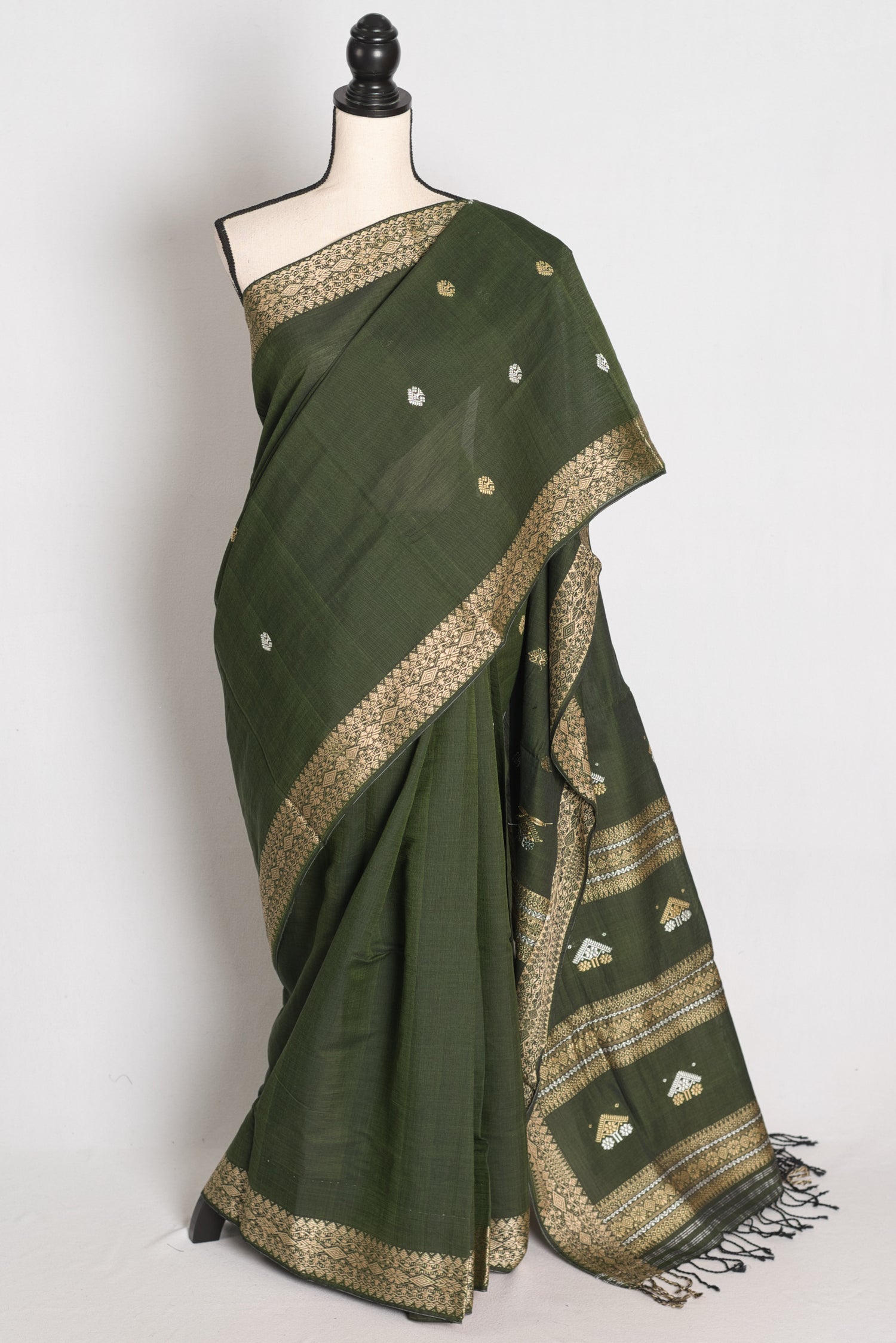 Mandira : Heena Green Pure Cotton Assamese Handloom Saree image 0