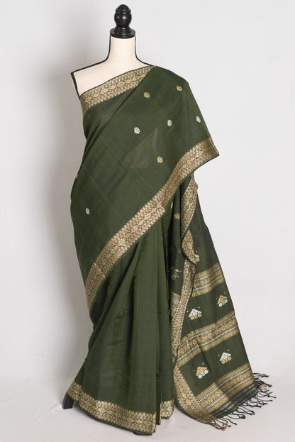 Mandira : Heena Green Pure Cotton Assamese Handloom Saree image 0
