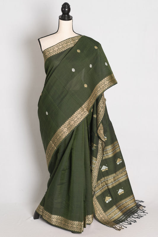 Mandira : Heena Green Pure Cotton Assamese Handloom Saree image 0