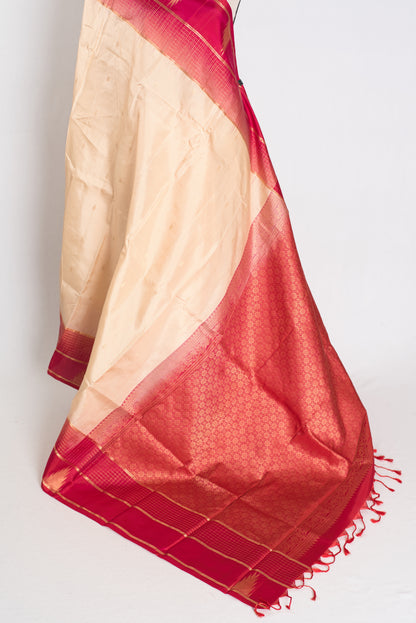Naina: Clay White & Rani Pink Kanjivaram Silk Saree | Silk Mark Certified image 3