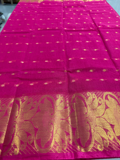 Hot Pink & Gold Tant saree — drape view