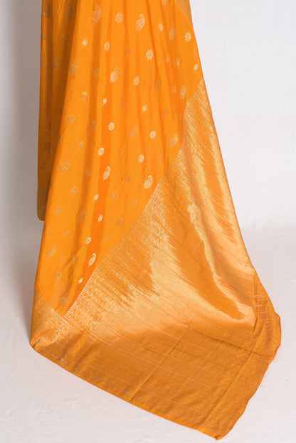 Harini: Turmeric Yellow Semi Georgette Banarasi Saree with 40 Size Blouse image 4