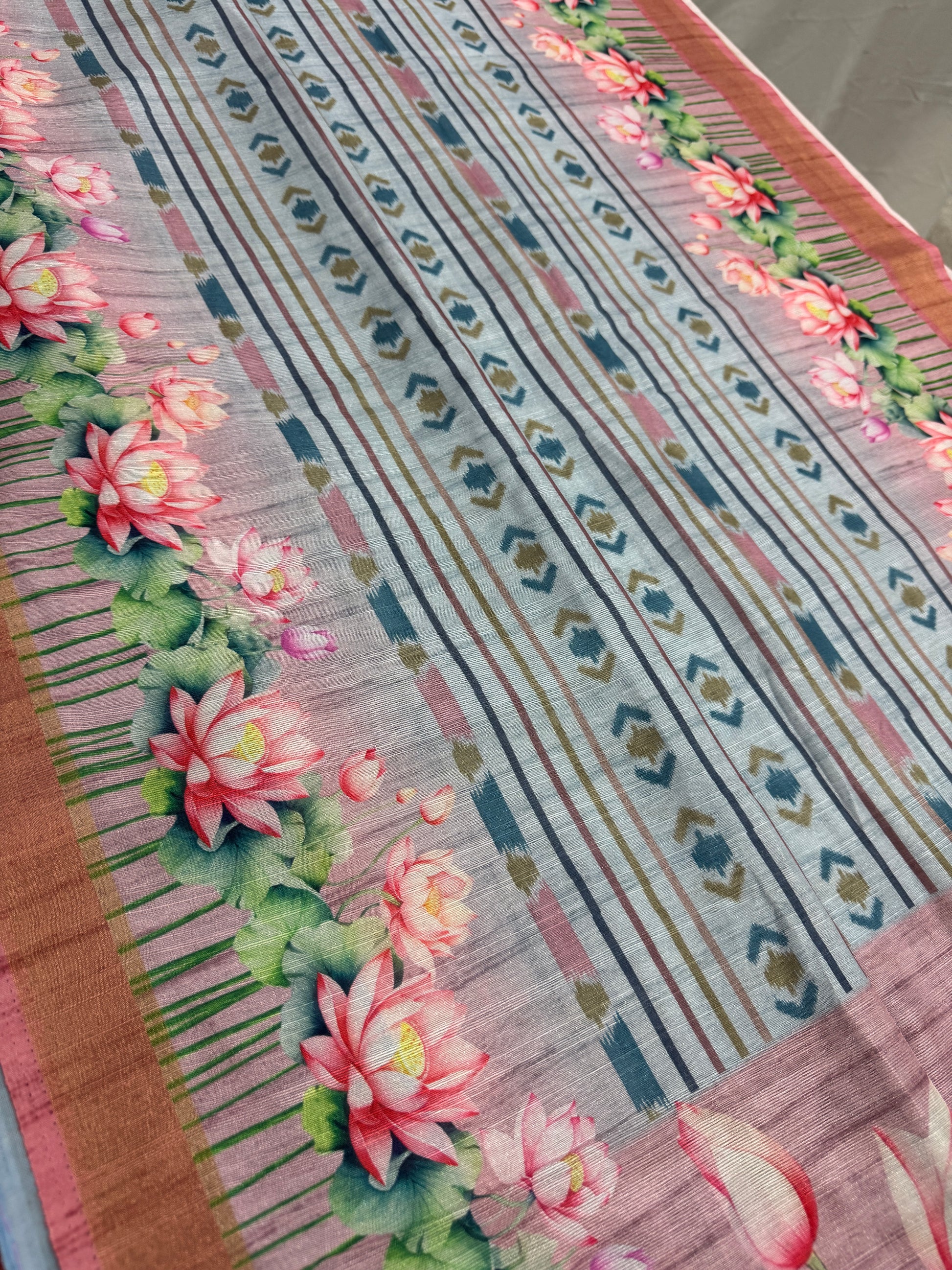 Jissa | Sky Blue & Mauve Ikkat Fusion Semi Tussar Saree image 3