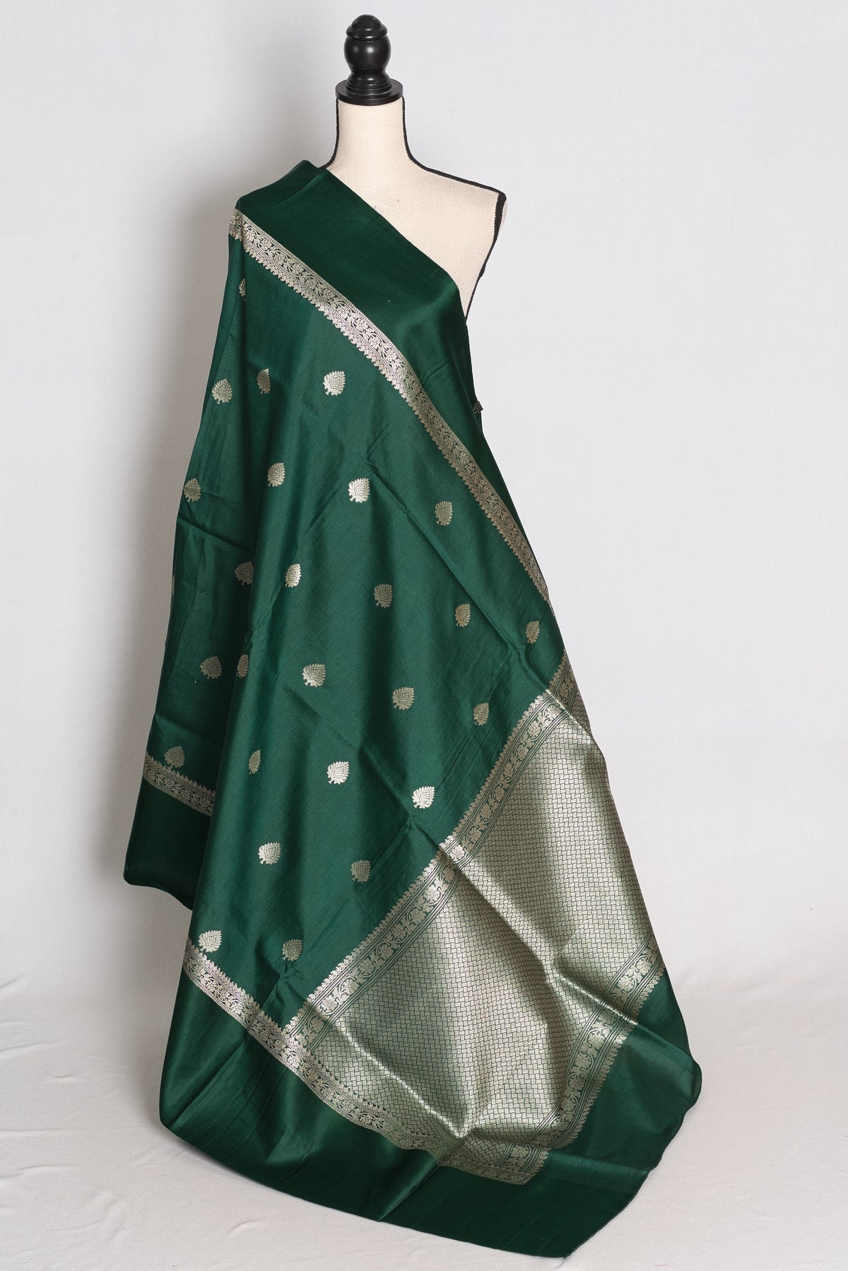 Protha : Bottle Green Tussar Silk Banarasi Saree with 36 Size Blouse image 3