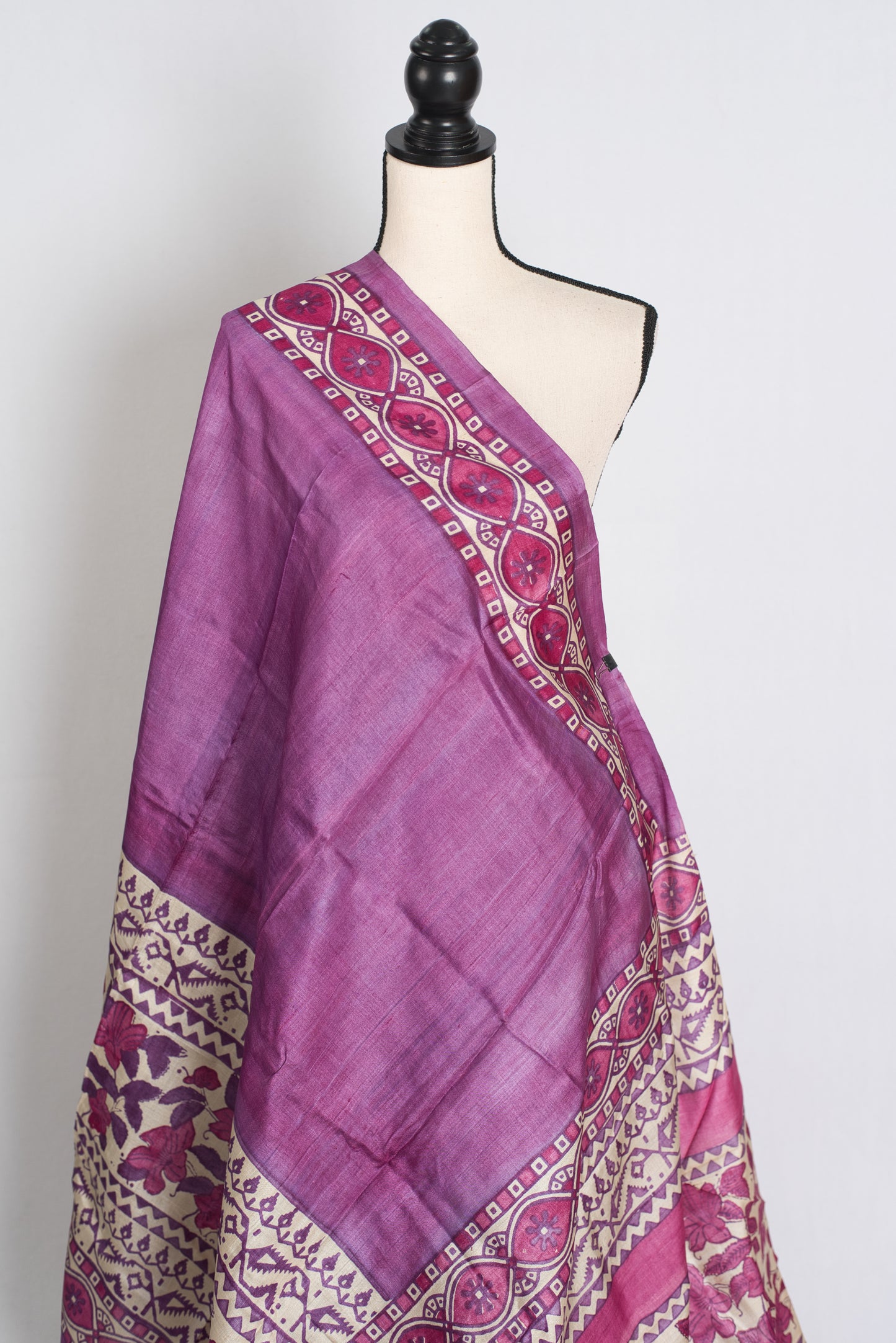 Girija : Premium Quality Hand Block Printed Lavender Tussar Silk Saree image 4