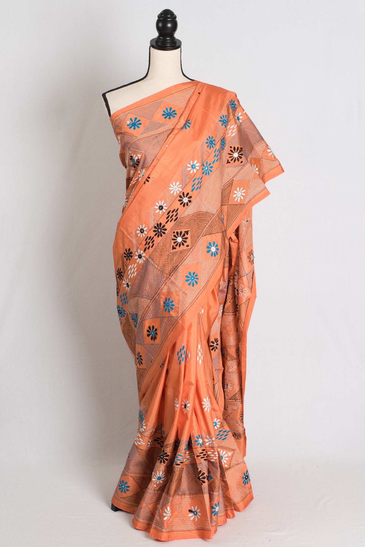 Rukmini : Light Orange Blended Silk Saree with Hand Embroidery Lambani Work image 0