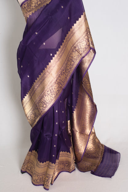 Purple and Gold Banarasi saree — blouse piece