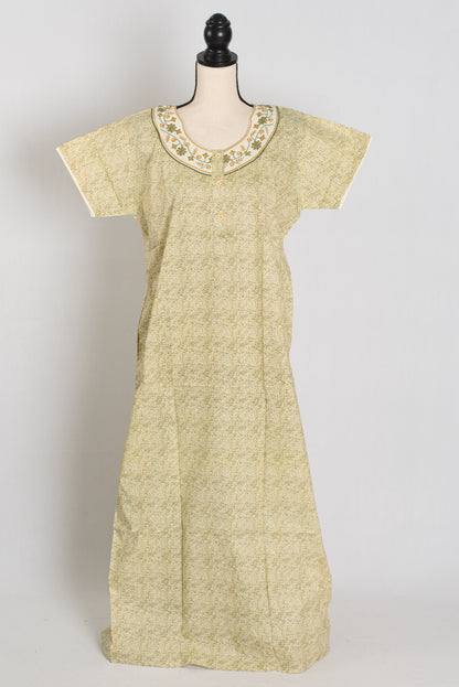 Printed Yellow Cotton Nighty in Regular Size for Women image 1
