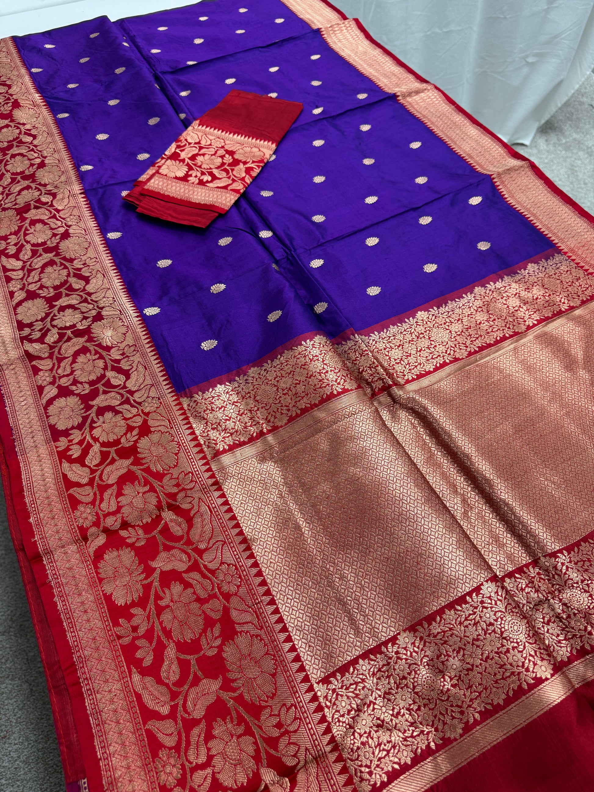 Madhavi : Silk Mark Certified Purple and Red Traditional Silk Banarasi Saree image 1