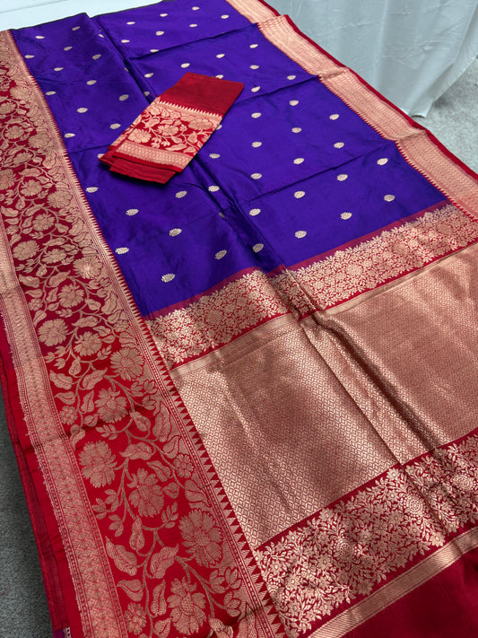 Madhavi : Silk Mark Certified Purple and Red Traditional Silk Banarasi Saree image 1