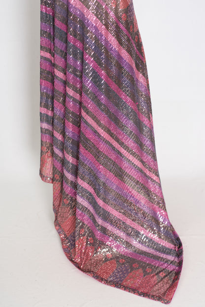 Ruhi | Pink Designer Sequin Saree | Bollywood Style Multi-Tonal Striped Shimmer image 3