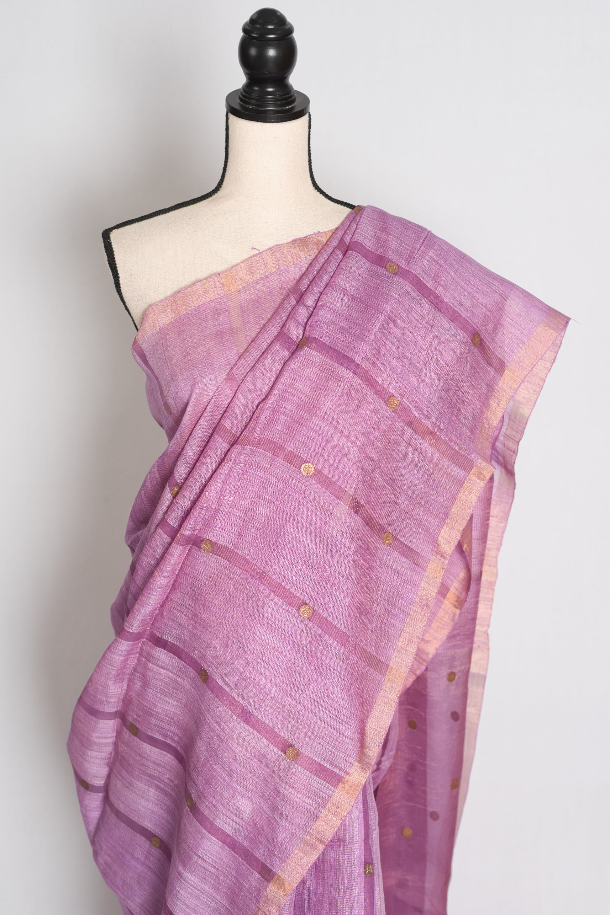 Sangya Lavender Pure Matka Tissue Bengali Handwoven Saree with Woven Gini Sequin image 5