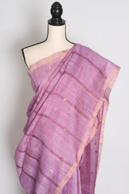 Sangya Lavender Pure Matka Tissue Bengali Handwoven Saree with Woven Gini Sequin image 5