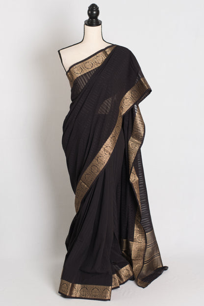 Fiza : Semi Crepe Black and Gold Banarasi Saree image 0