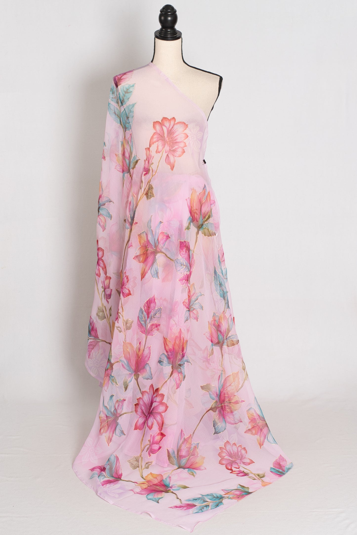 Lia : Pink Floral Printed Chiffon Saree – Budget-Friendly Summer Drape image 1