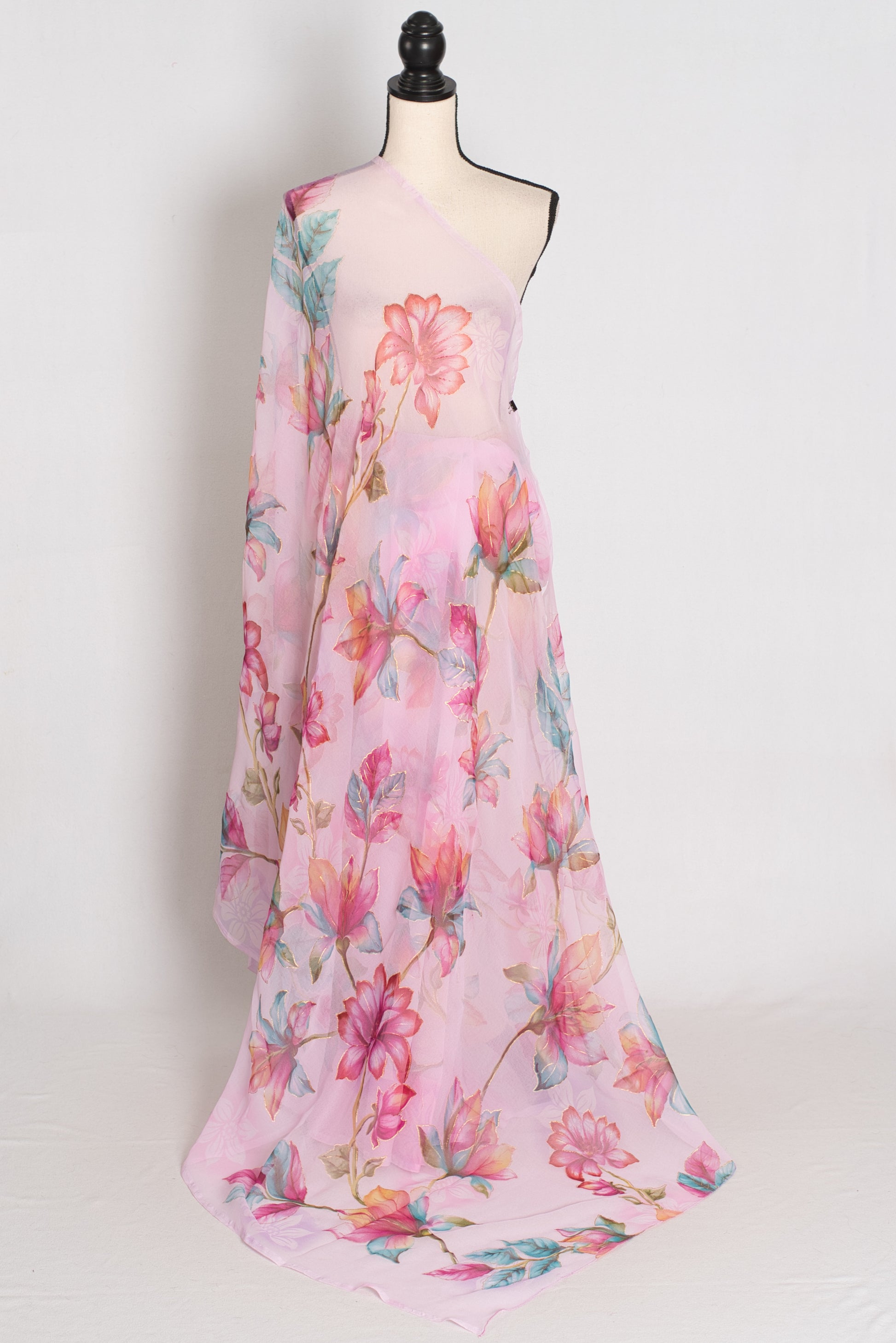 Lia : Pink Floral Printed Chiffon Saree – Budget-Friendly Summer Drape image 1