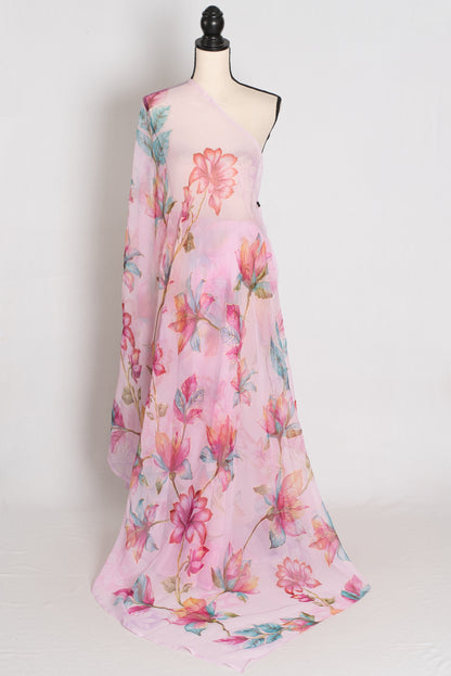 Lia : Pink Floral Printed Chiffon Saree – Budget-Friendly Summer Drape image 1