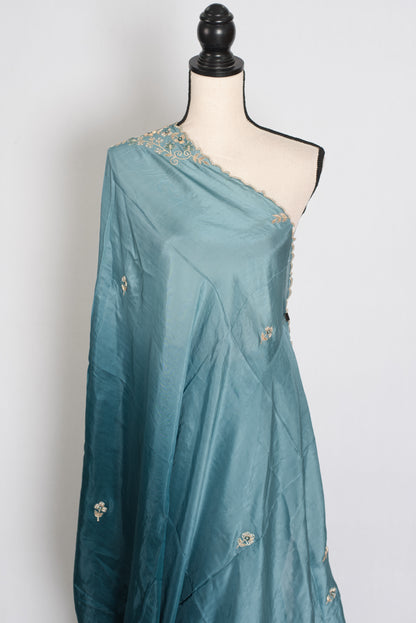 Nadia | Teal Green Shaded Soft Organza Saree | Zardosi Hand Embroidery image 4