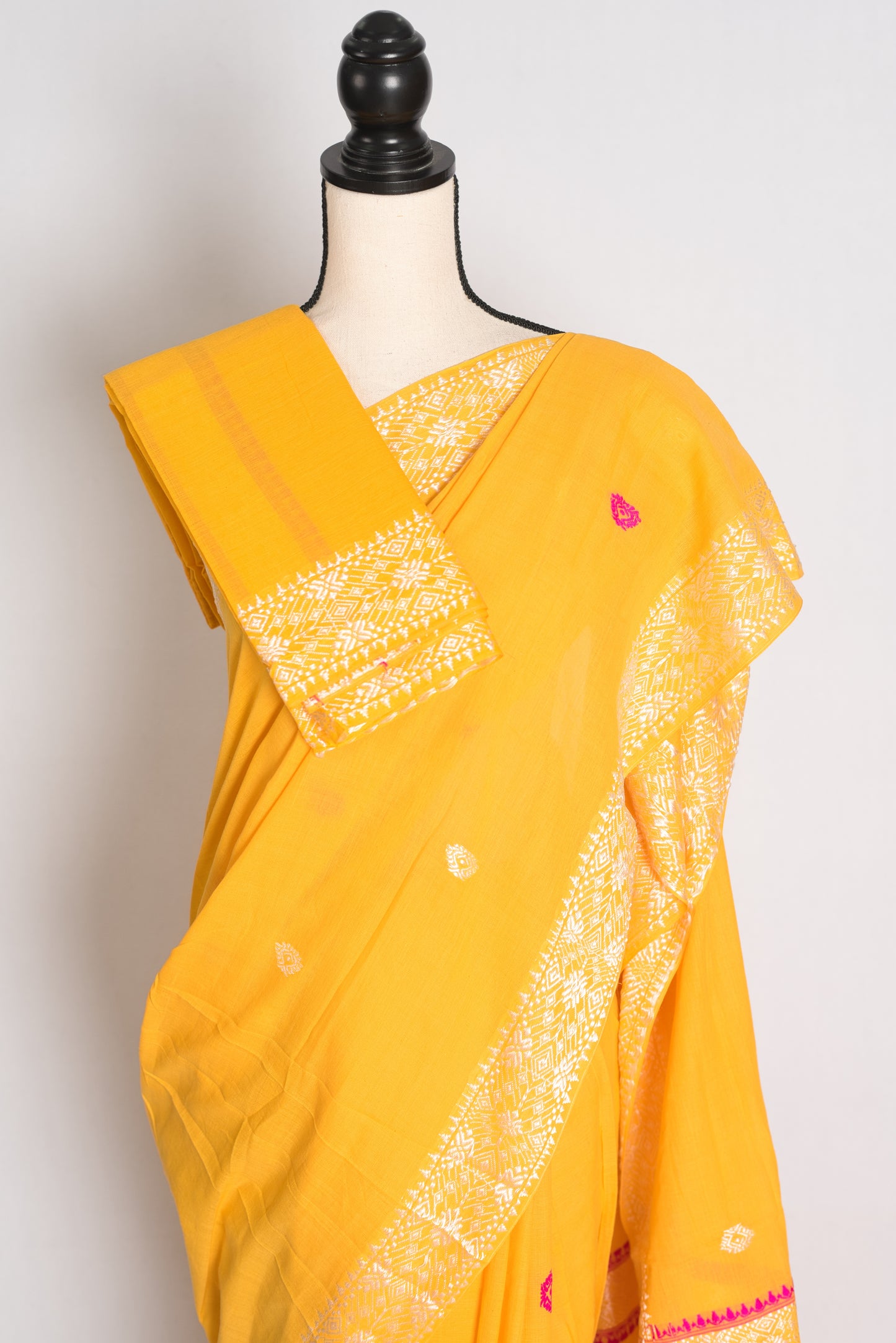 Sanya : Bright Yellow Pure Cotton Assamese Handloom Saree image 1