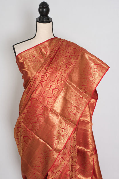 Hema : Red & Gold Bridal Kanjivaram Brocade Silk Saree (Silk Mark Certified) image 6