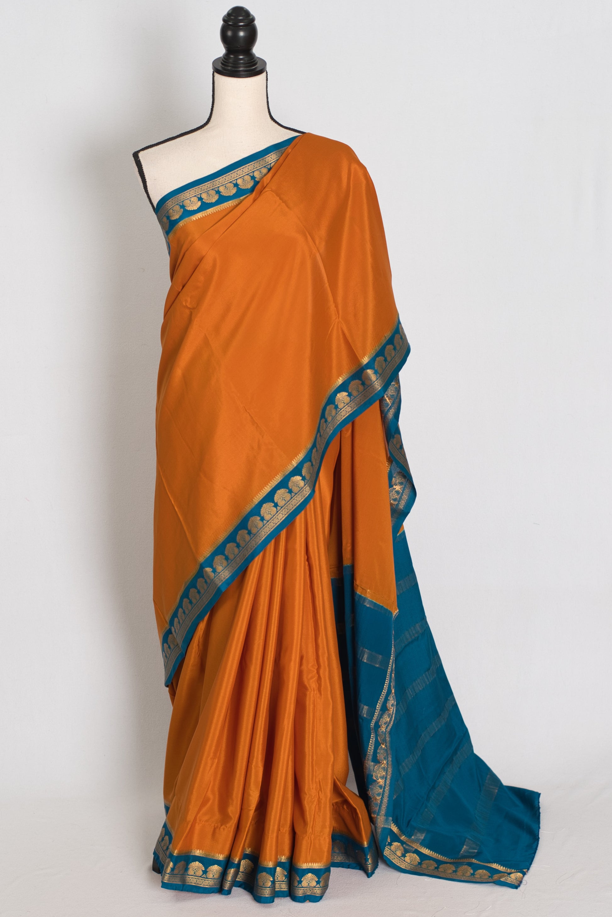 Nandini Orange and Turquoise Pure Mysore Silk Crepe Saree with 36 Size Blouse image 0