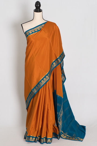 Nandini Orange and Turquoise Pure Mysore Silk Crepe Saree with 36 Size Blouse image 0