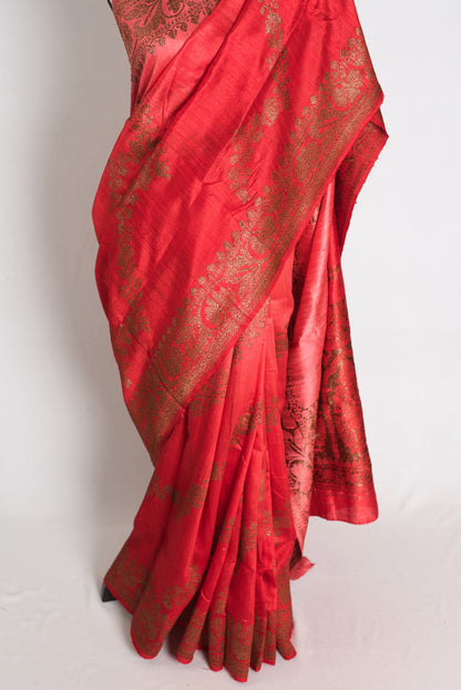 Ritaja : Red & Gold Ombre Raw Silk Handloom Banarasi Saree | Silk Mark Certified image 6