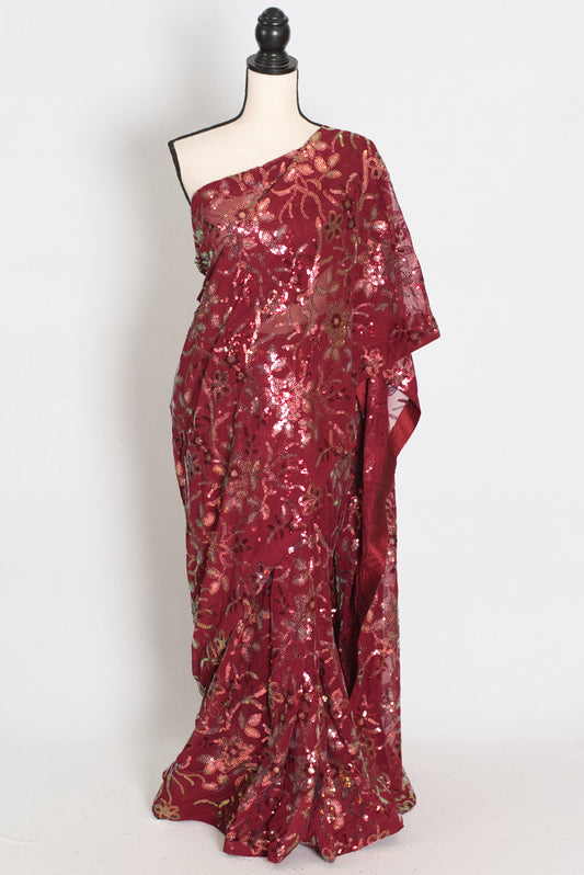 Preeti | Brownish Maroon Sequin Saree | Luxury Partywear & Graduation Collection image 0