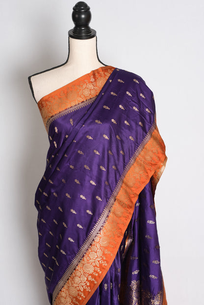 Archana: Purple and Orange Semi Mashru Banarasi Silk Saree image 5