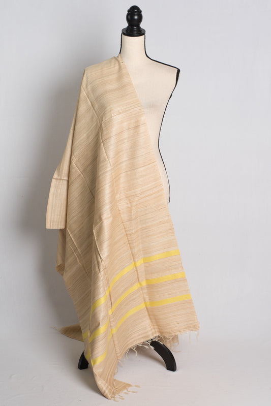 Silk Mark Certified Tussar Silk Shawl in Beige and Yellow image 0