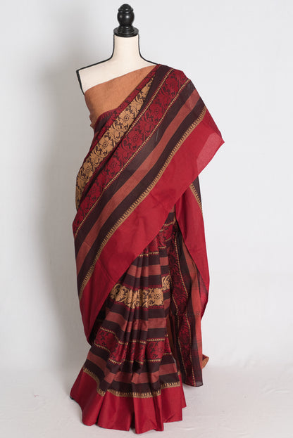 Maroon Dhaniakhali saree — view