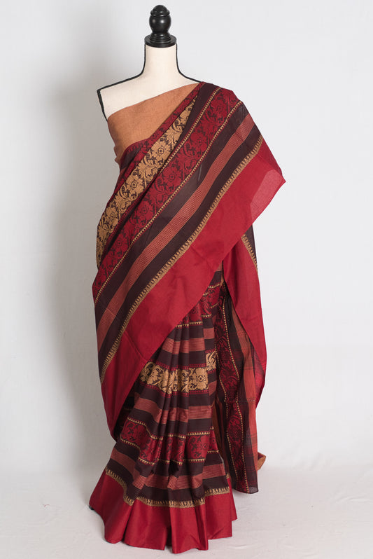 Maroon Dhaniakhali saree — view