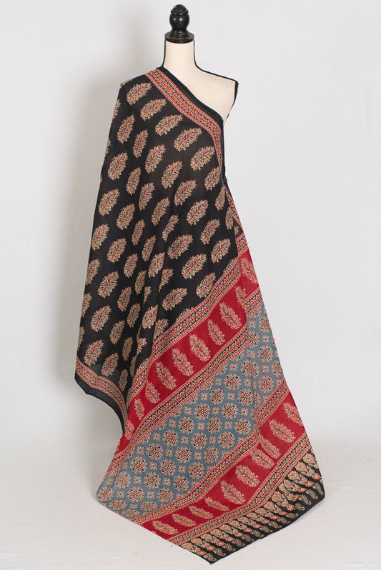 Kala: Black Mulmul Cotton Saree with Kalamkari Prints | Pure Cotton image 1
