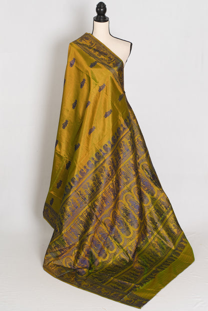 Bithi | Heena Green Handwoven Bishnupuri Baluchari Silk Saree | 38 Size Blouse image 3