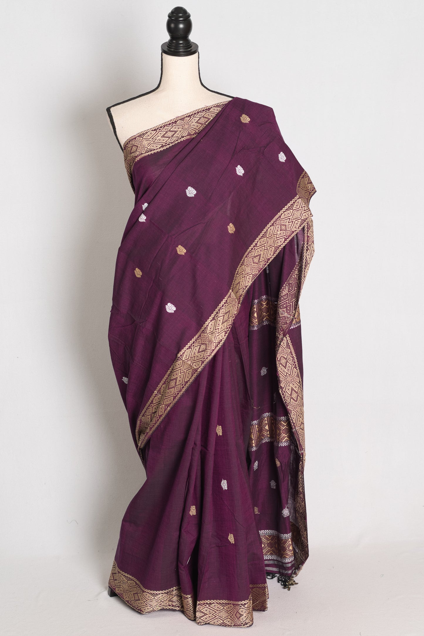Diya : Deep Purple Pure Cotton Assamese Handloom Saree image 0