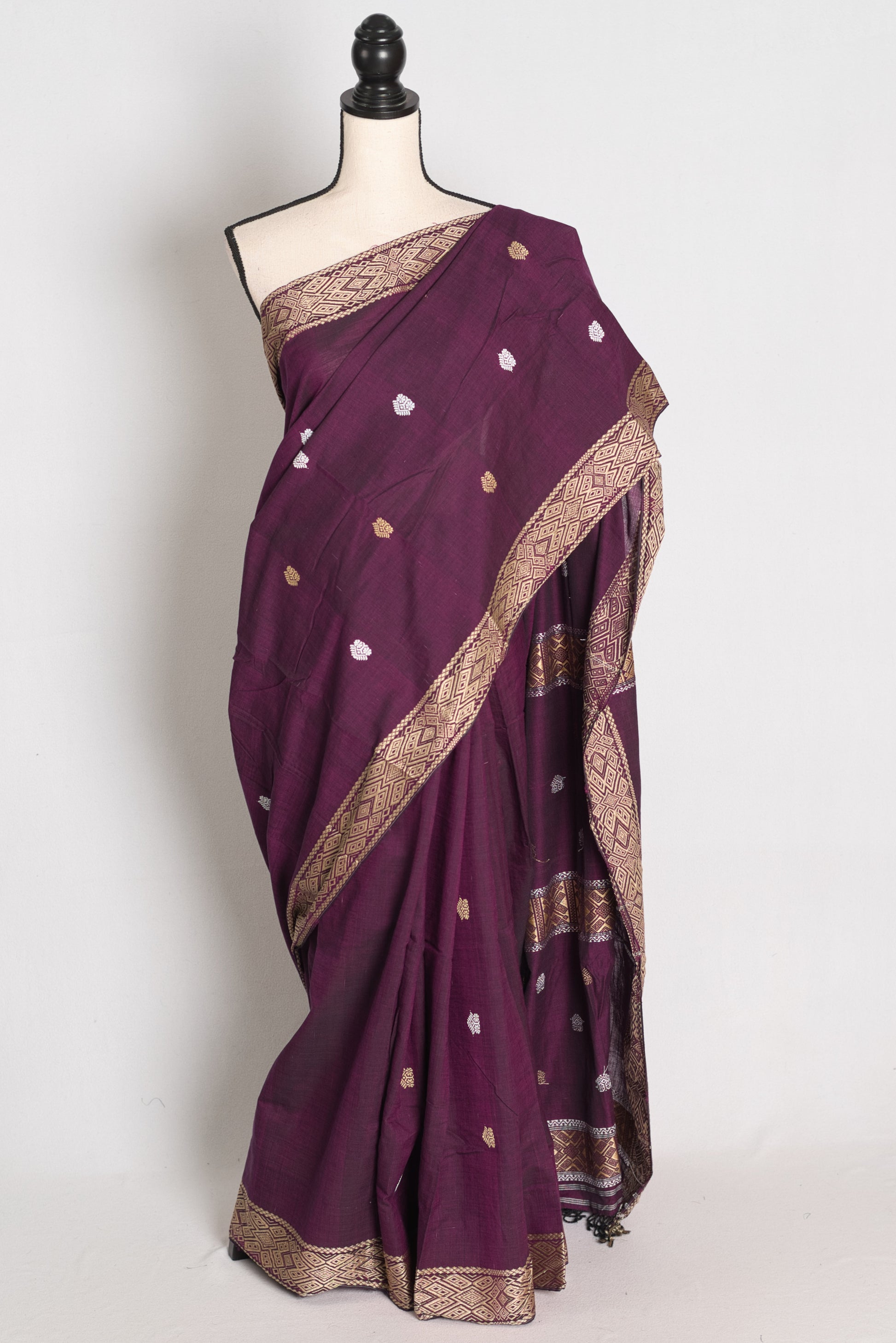Diya : Deep Purple Pure Cotton Assamese Handloom Saree image 0