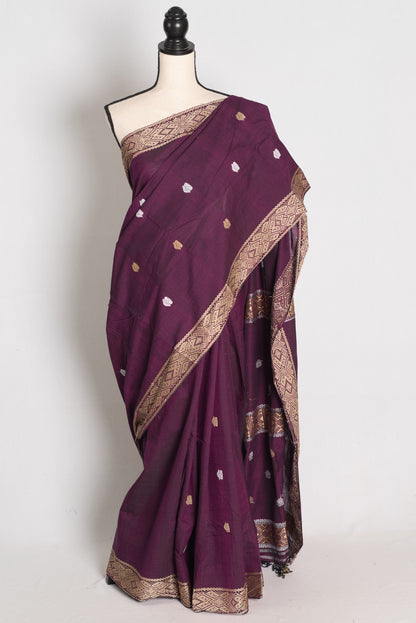 Diya : Deep Purple Pure Cotton Assamese Handloom Saree image 0