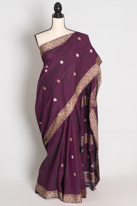 Diya : Deep Purple Pure Cotton Assamese Handloom Saree image 0