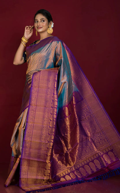 Silk Mark Certified Kanchi Brocade Gadwal Silk Saree in Blue.