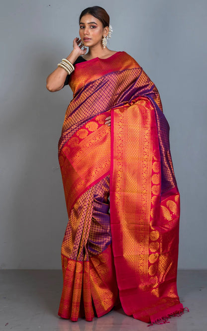 Silk Mark Certified Kanchi Brocade Gadwal Silk Saree in Purple.