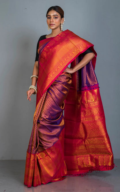 Silk Mark Certified Kanchi Brocade Gadwal Silk Saree in Purple.