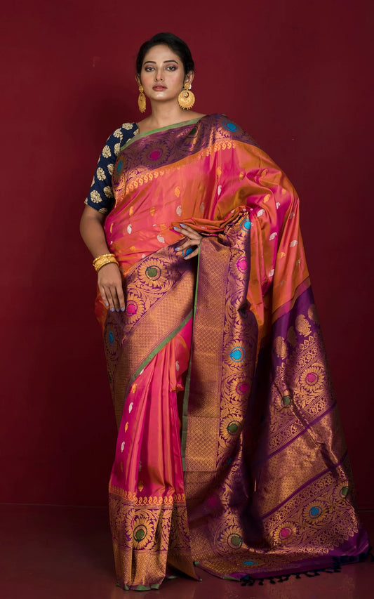 Silk Mark Certified Minakari Gadwal Silk Saree in Peachy Pink.