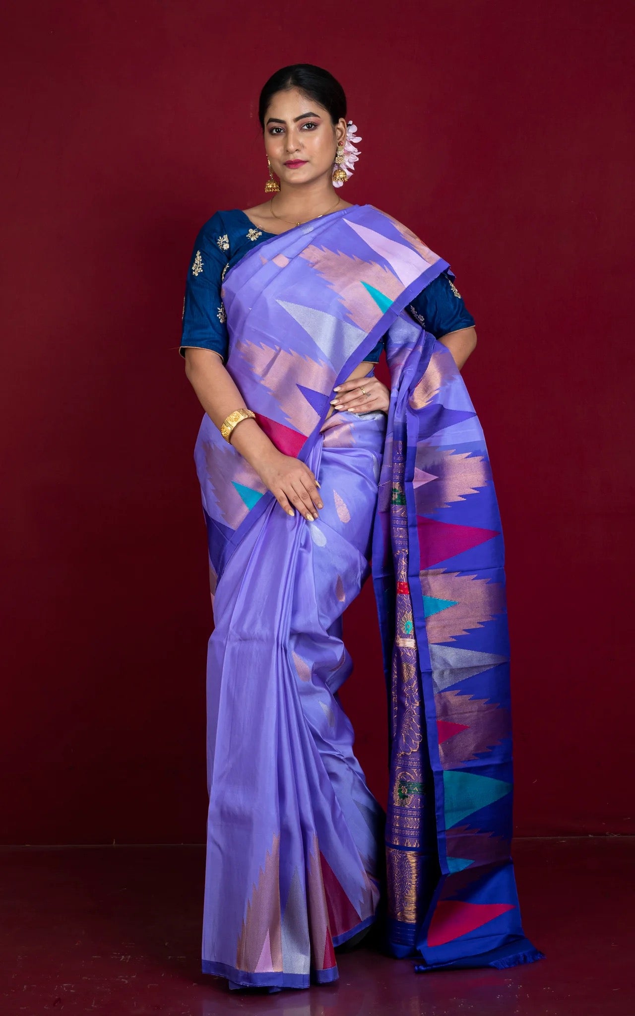 Silk Mark Certified Temple Border Gadwal Silk Saree in Purple.