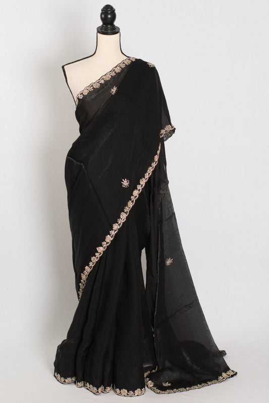 Gauri | Black Designer Partywear Saree with Intricate Embroidery - Saree Mandi