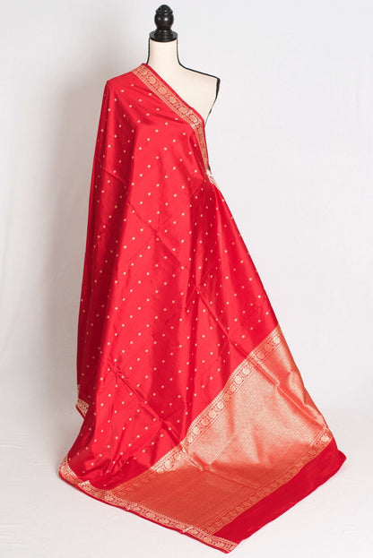 Gauri : Certified Silk Banarasi Saree with Resham Work In Bright Red - Saree Mandi